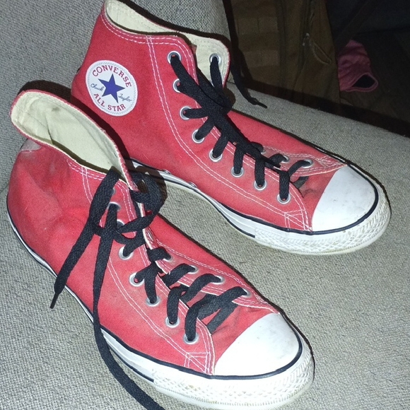 Converse Red Canvas High-Tops with Black Laces - Picture 3 of 8